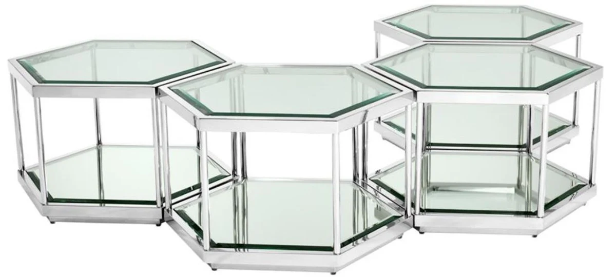 Casa Padrino mesa de centro / mesa de estar de lujo conjunto de 4 plata 60 x 52 x H. 36 cm - Muebles de Sala