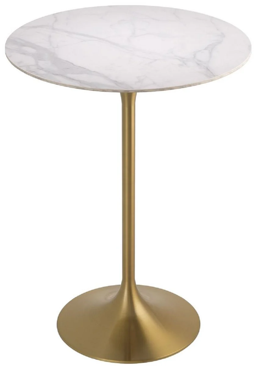 Casa Padrino mesa bistr¨® de lujo blanco / lat¨®n ? 79 x A. 106,5 cm - Mesa alta moderna con tapa de m¨¢rmol - Mesa de bar redonda - Mobiliario de bar - Mobiliario de catering - Calidad de lujo