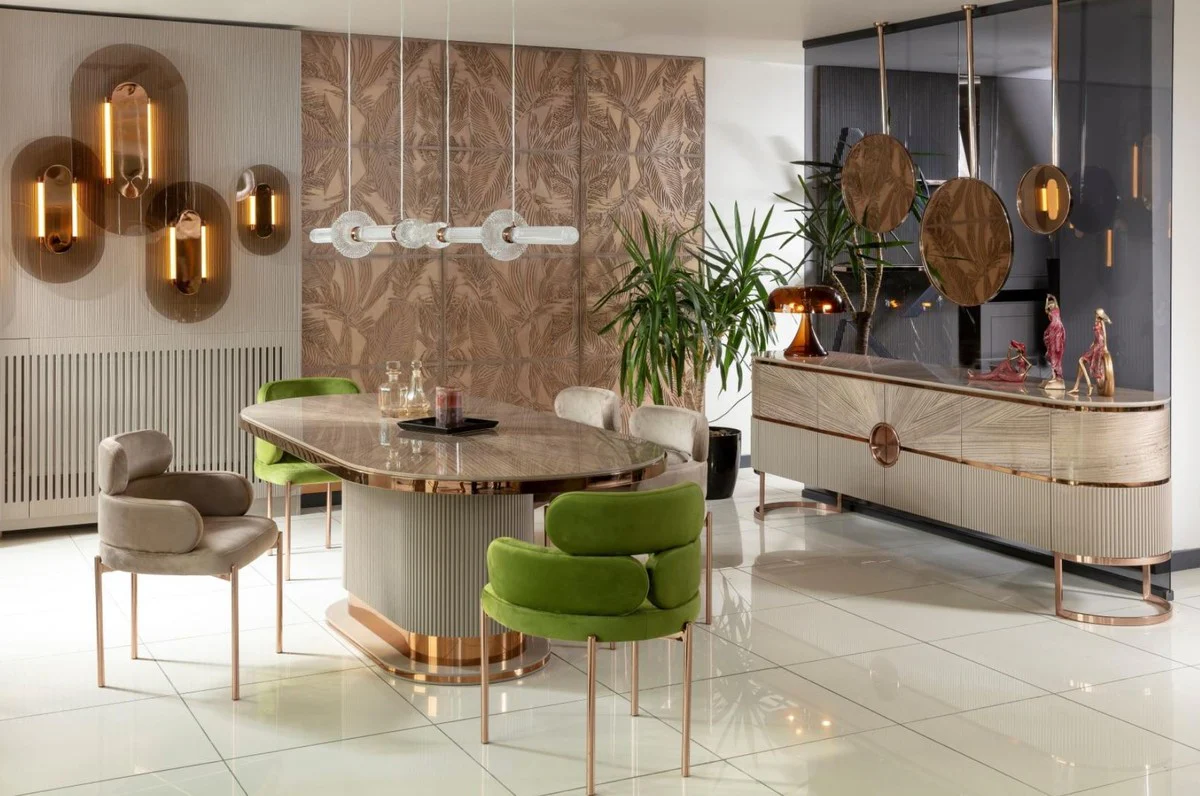 Casa Padrino mesa de comedor de lujo gris / cobre 220 x 105 x A. 75 cm - Mesa de cocina ovalada - Muebles de comedor - Muebles de cocina - Muebles de lujo - Interior de lujo