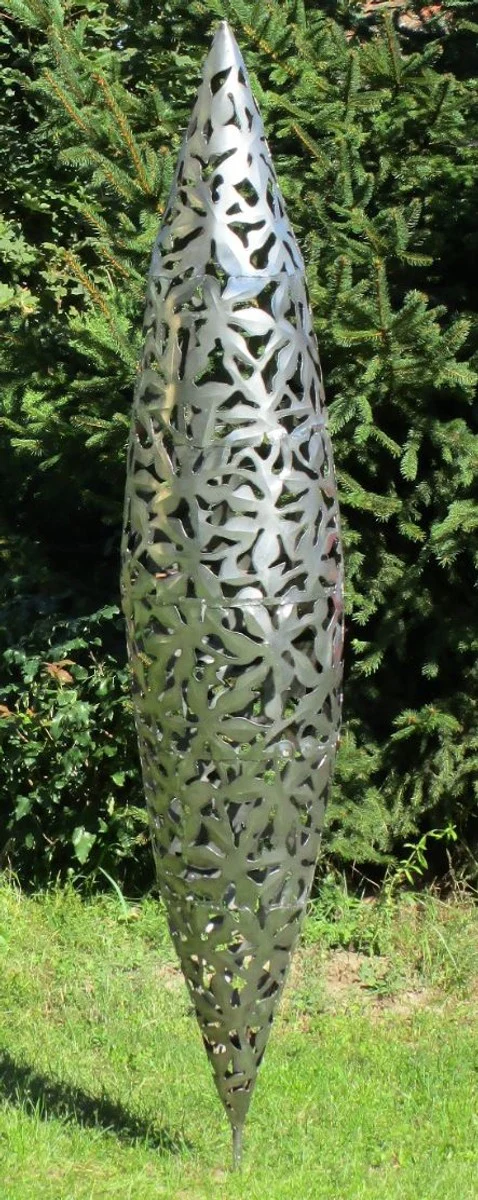Casa Padrino escultura de jardín de diseñador de acero inoxidable cono plata Ø 40 x A. 200 cm - Figura de Jardín Hecha a Mano - Decoración de Jardín de Lujo