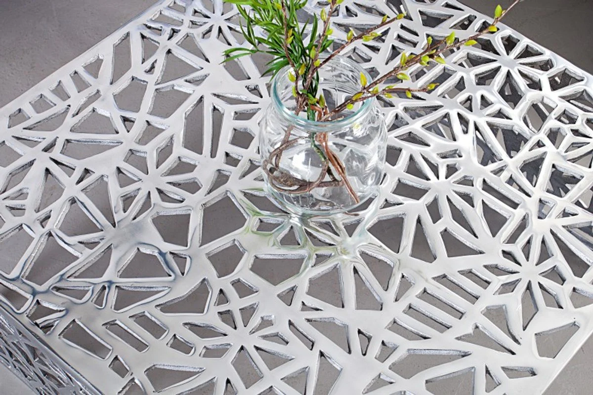 Mesa de centro Art Deco Casa Padrino metal plata 60 x 60 x A. 32 cm - Mesa Art Nouveau - Muebles de sala de estar