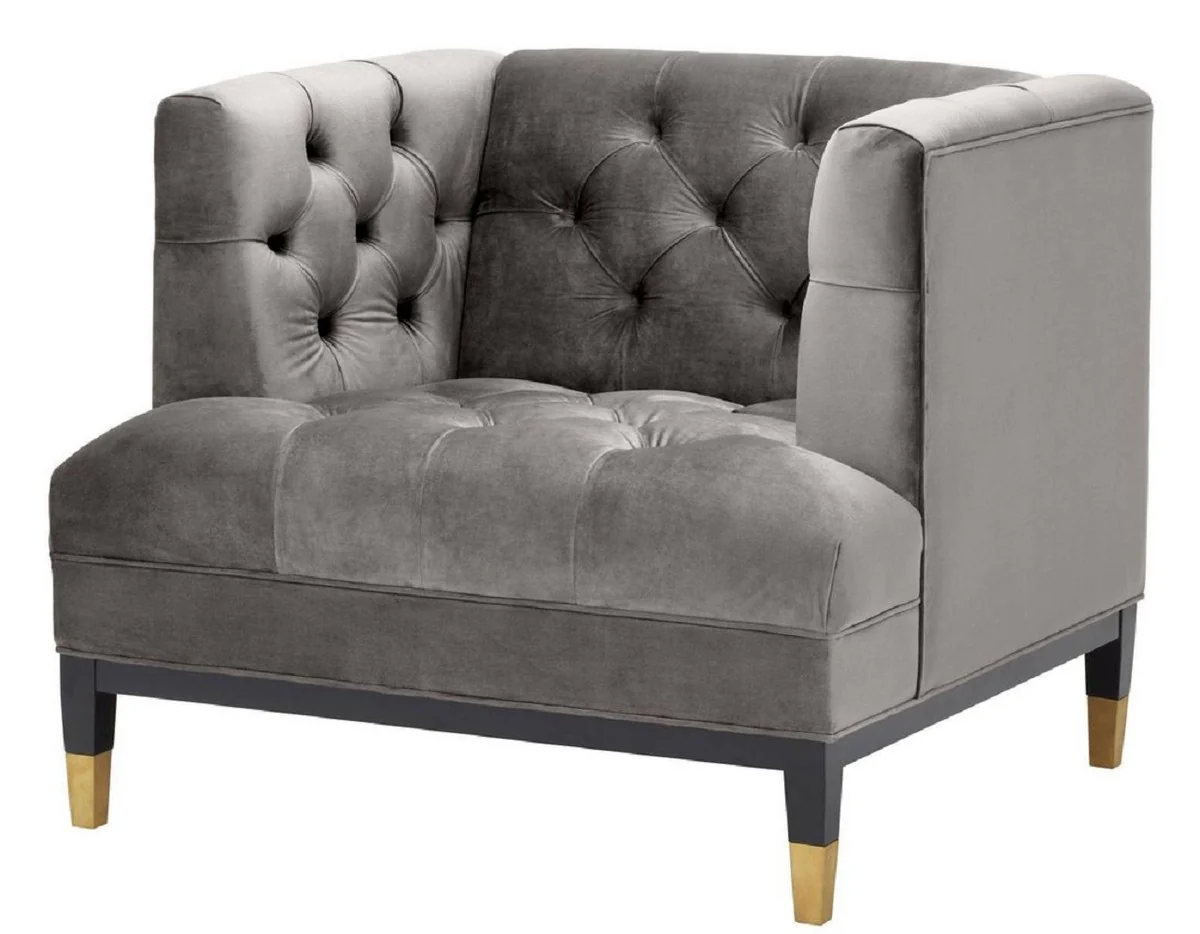 Casa Padrino sill¨®n de lujo para sala de estar gris / negro / lat¨®n 93 x 85 x H. 79 cm - Muebles Chesterfield