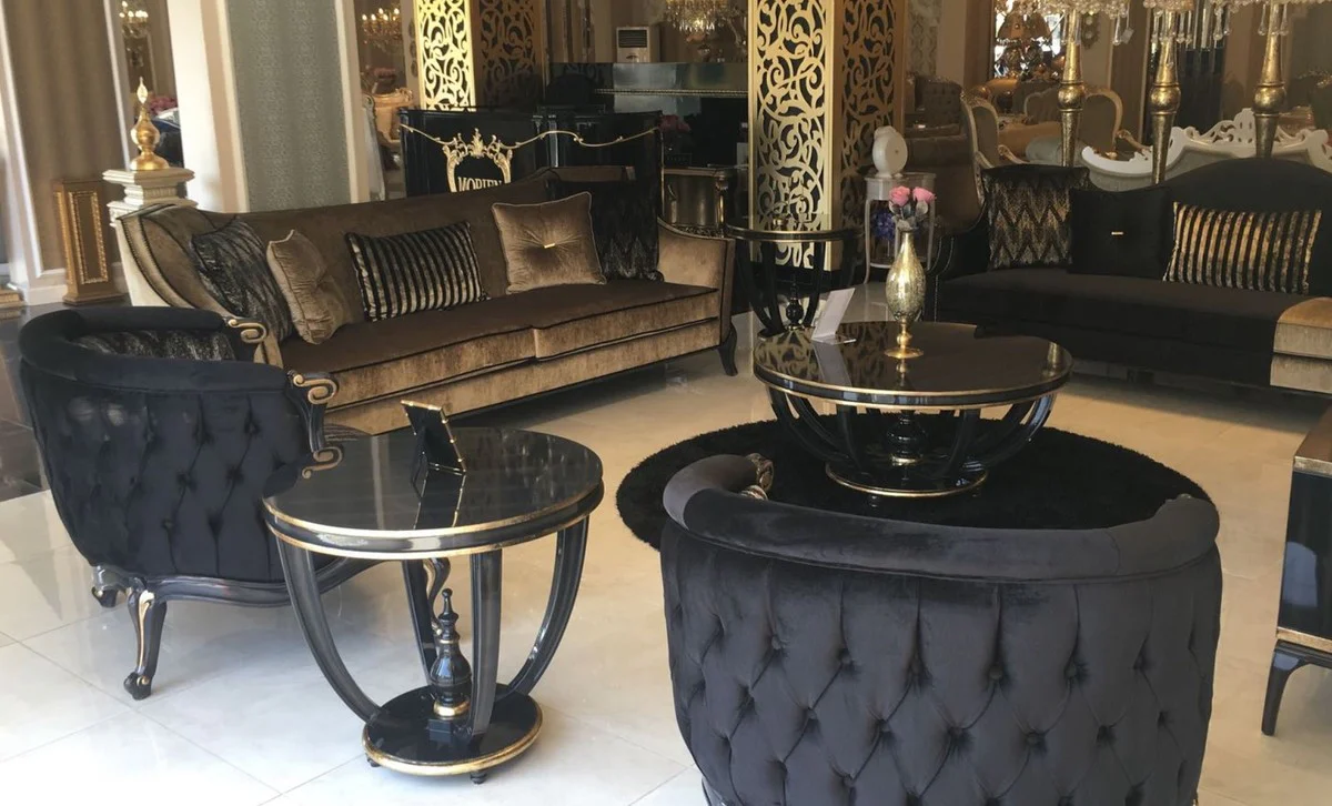 Casa Padrino sof¨¢ barroco de lujo negro / oro 250 x 90 x A. 100 cm - Sof¨¢ de sal¨®n en estilo barroco - Muebles Barrocos - Noble y Magn¨ªfico