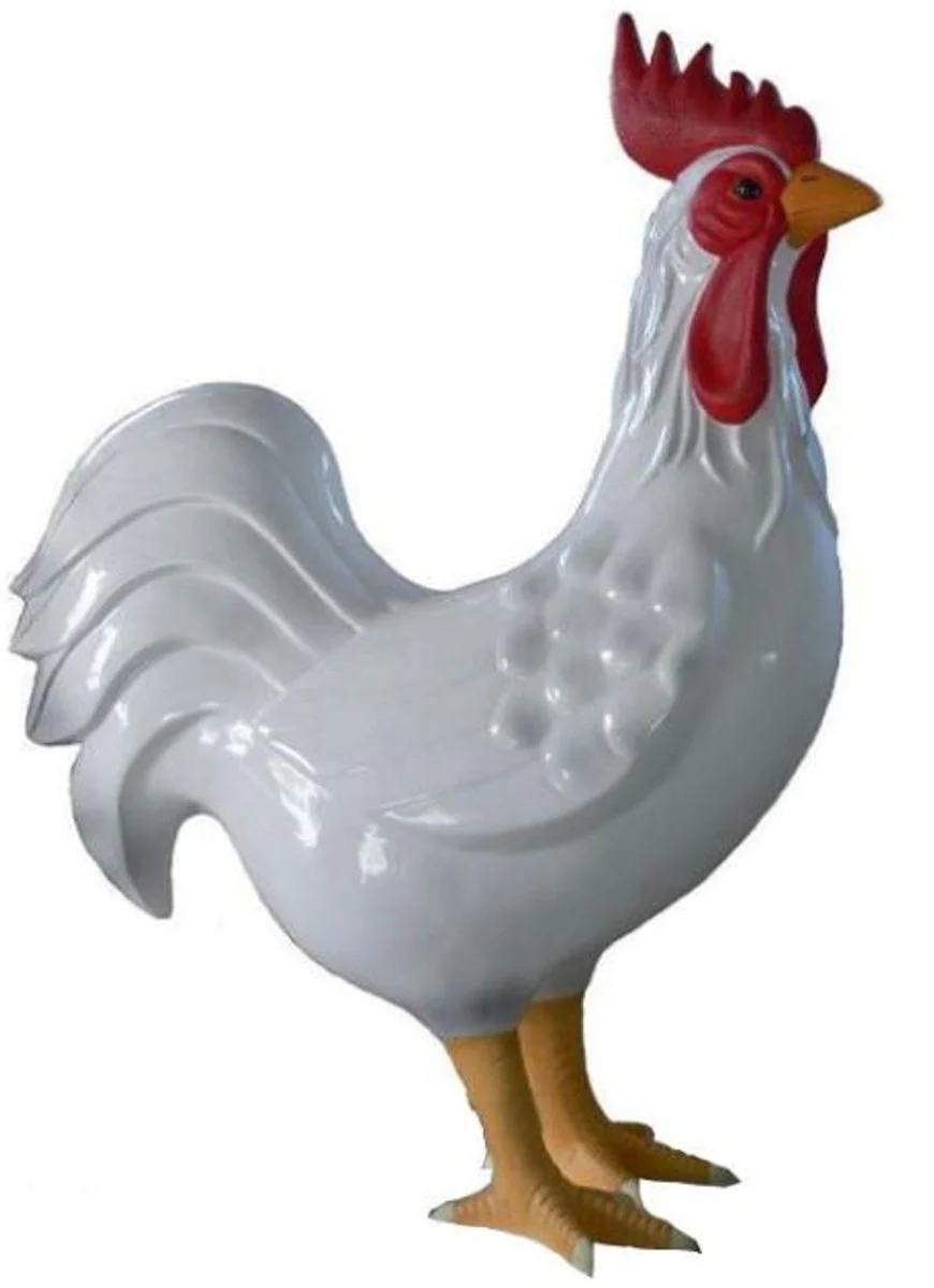 Casa Padrino figura de decoración de jardín gallo blanco / rojo / beige A. 180 cm - Escultura decorativa enorme resistente a la intemperie - Escultura decorativa de jardín - Figura animal decorativa