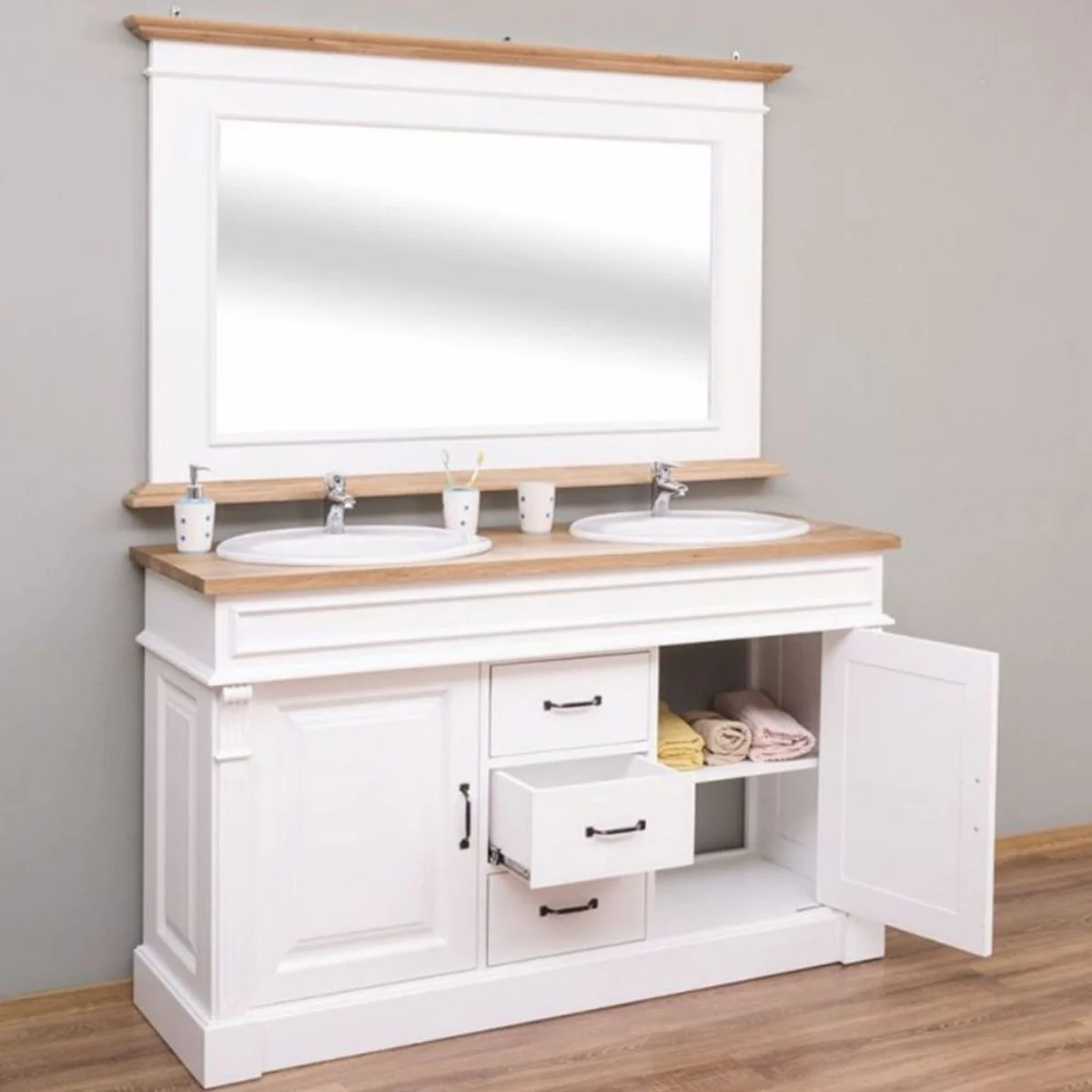 Casa Padrino mesa de lavabo doble estilo campestre blanco / natural 150 cm