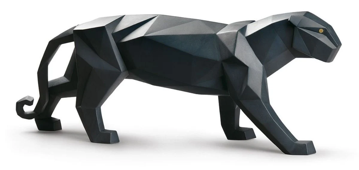 Casa Padrino Luxury Porcelain Panther Matt Black 50 x H. 19 cm - Handmade & Handpainted Deco Figurine