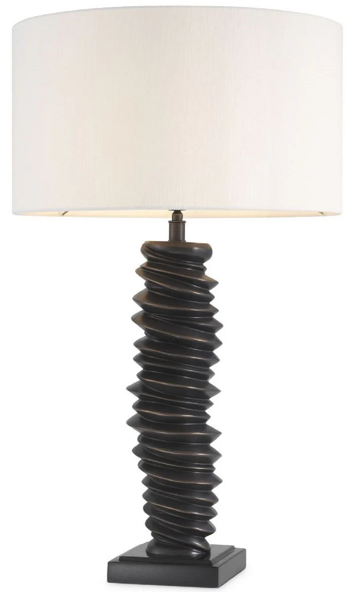 Casa Padrino lámpara de mesa de lujo bronce / negro / blanco Ø 45 x A. 75 cm - Elegante lámpara de escritorio con base de granito - Luces de Lujo