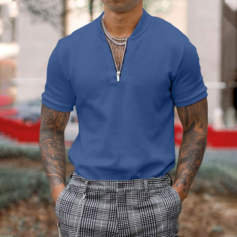 Gentleman business short-sleeved fitness zipper T-shirt