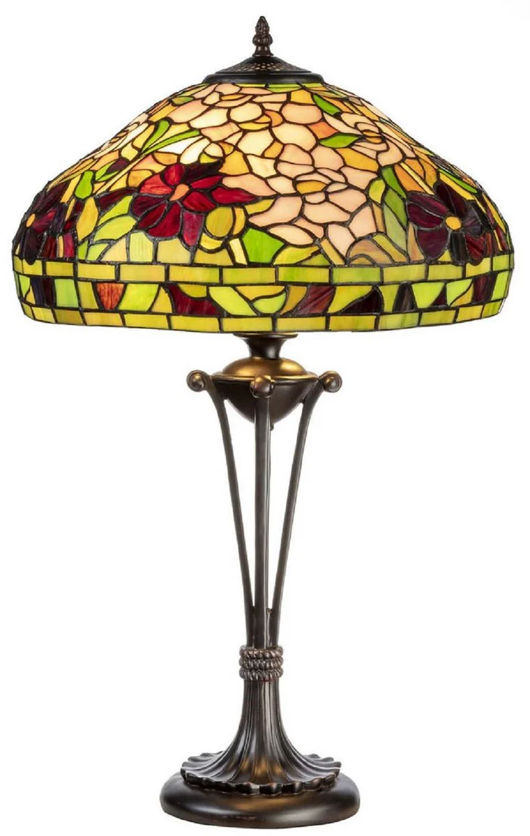 Casa Padrino lámpara de mesa Tiffany de lujo multicolor Ø 40 x A. 64 cm - Lámpara de escritorio Tiffany redonda - Lámpara de decoración de sala de estar - Luces Tiffany de lujo