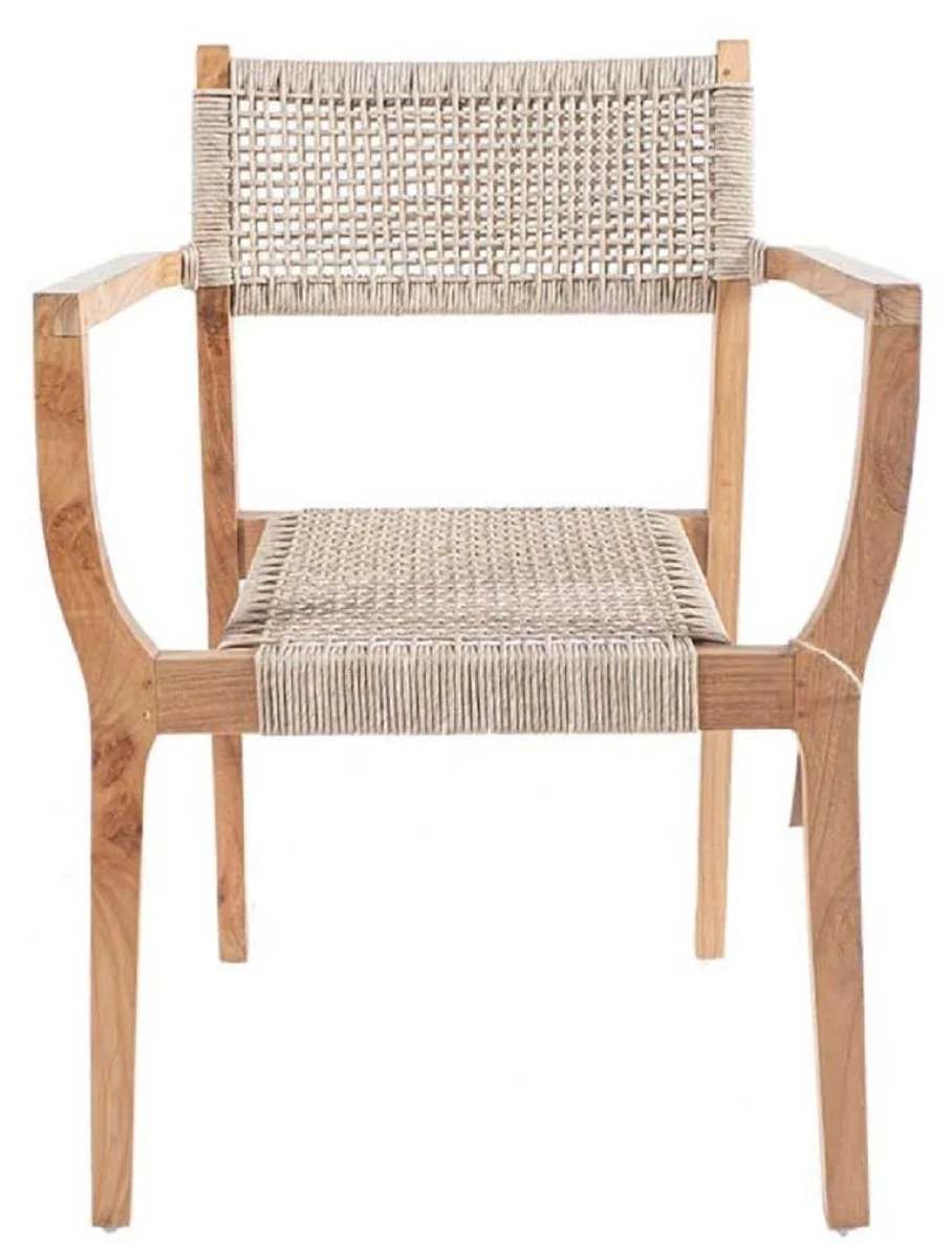 Casa Padrino silla de comedor de lujo con reposabrazos natural 60 x 50 x A. 85 cm - Silla de jard¨ªn de lujo de madera maciza con tejido de rat¨¢n - Muebles de comedor - Muebles de jard¨ªn