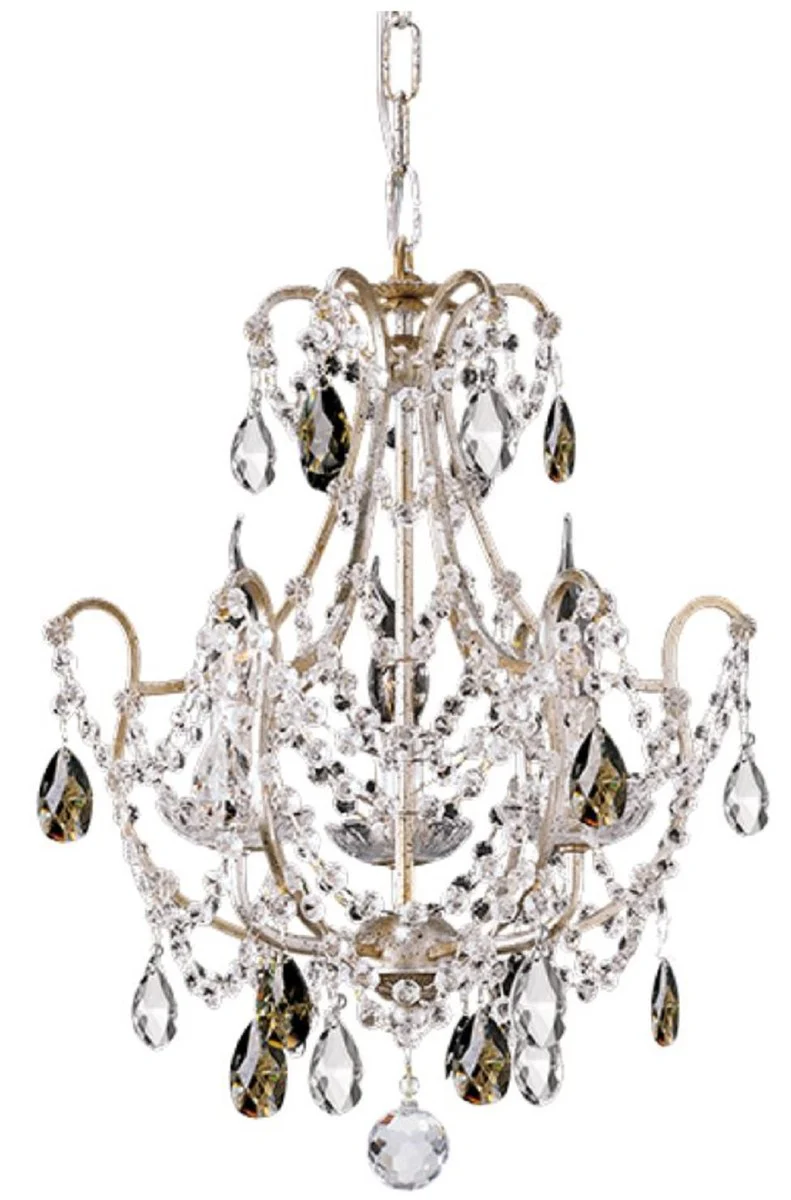 Casa Padrino araña de luces de cristal barroco de lujo plata con pátina Ø 40 x A. 50 cm - Lámpara de araña de salón de estilo barroco - Calidad de lujo - Hecho en Italia