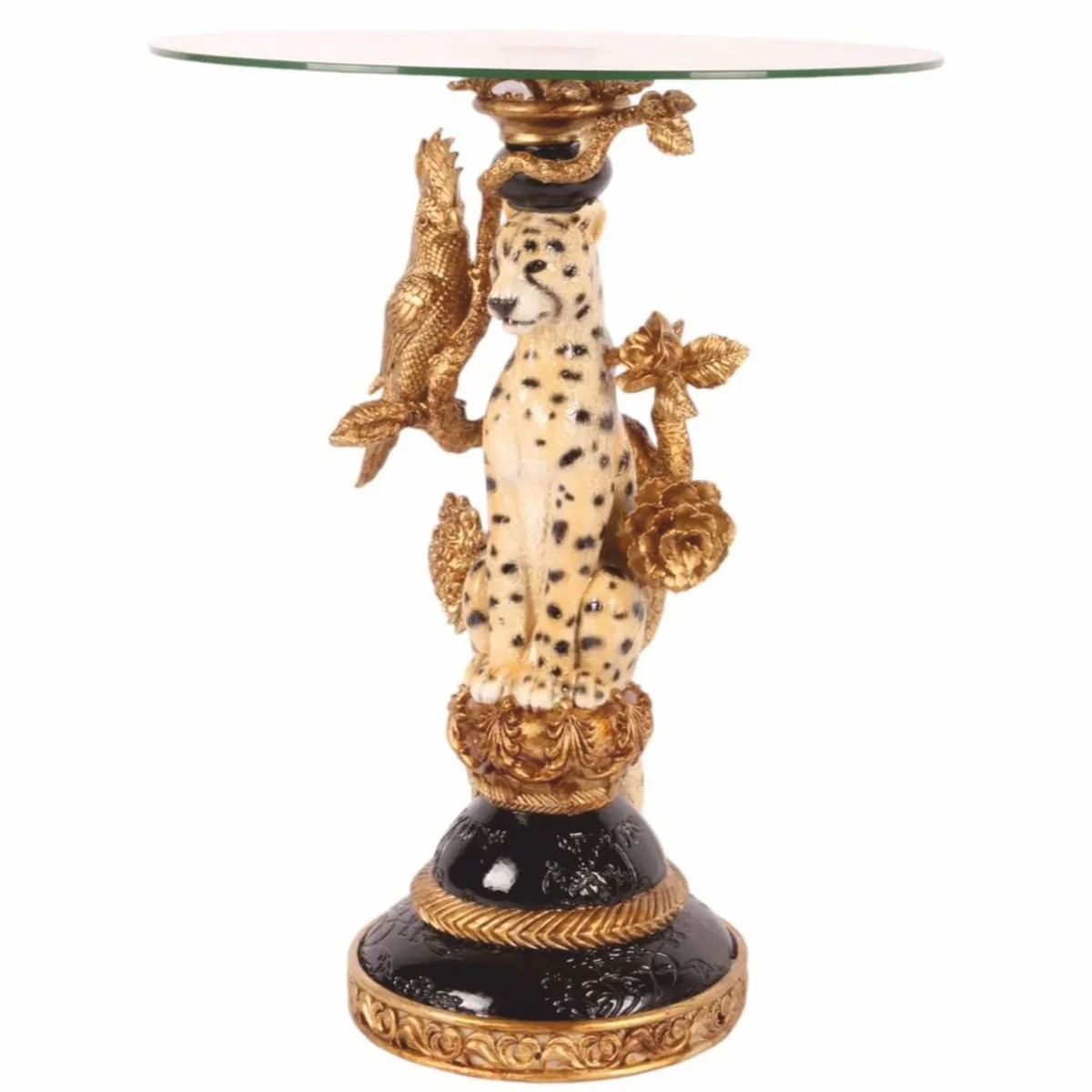 Casa Padrino mesa auxiliar barroco leopardo con tapa de vidrio Al. 51,5 cm - Muebles barrocos