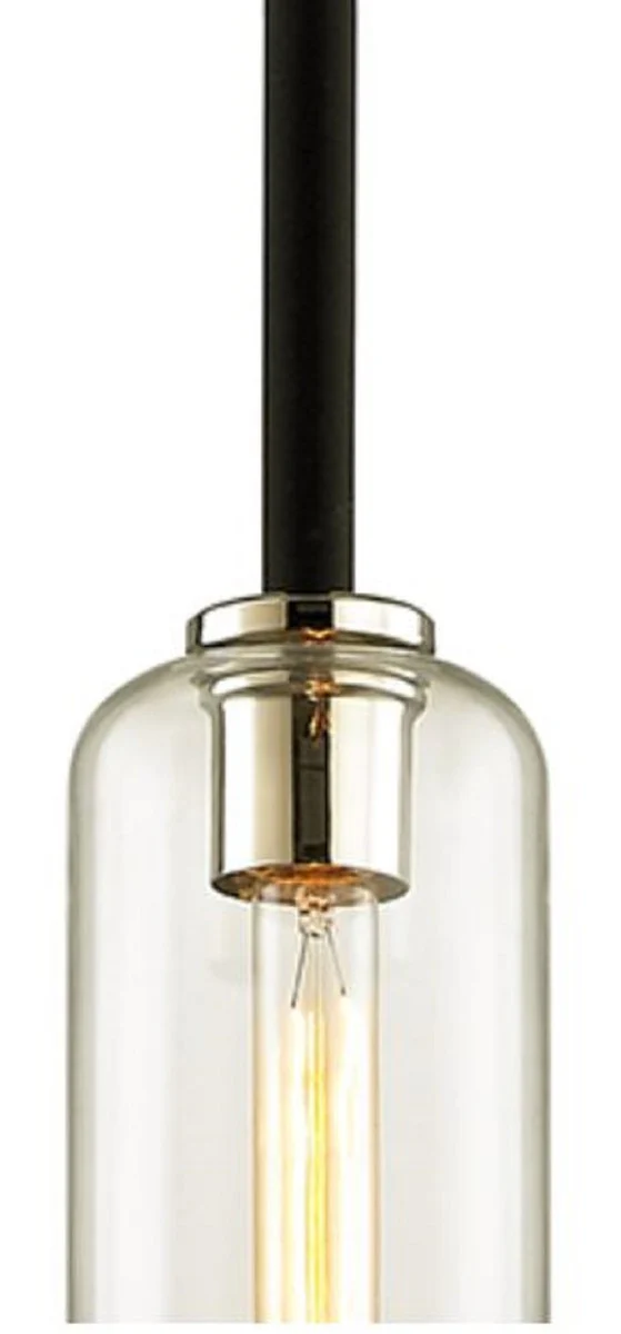 Casa Padrino lámpara colgante de lujo negro / plata Ø 14 x H. 50,8 cm - Lámpara Colgante Redonda con Pantalla de Vidrio