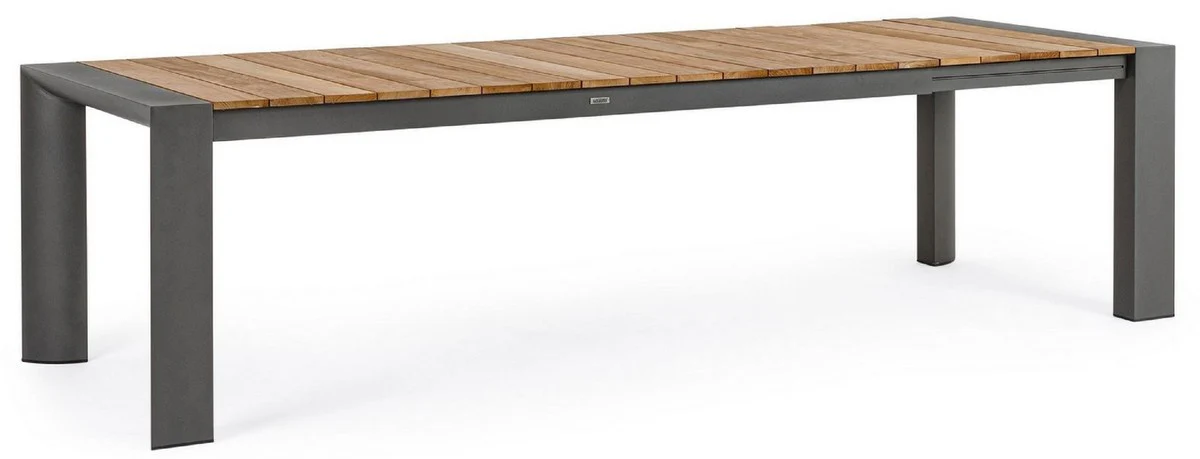 Casa Padrino mesa de jard¨ªn de lujo natural / gris 228-294 x 100 x A. 75 cm - Mesa de comedor de jard¨ªn extensible con tablero de teca y patas de aluminio - Muebles de jard¨ªn y terraza de lujo