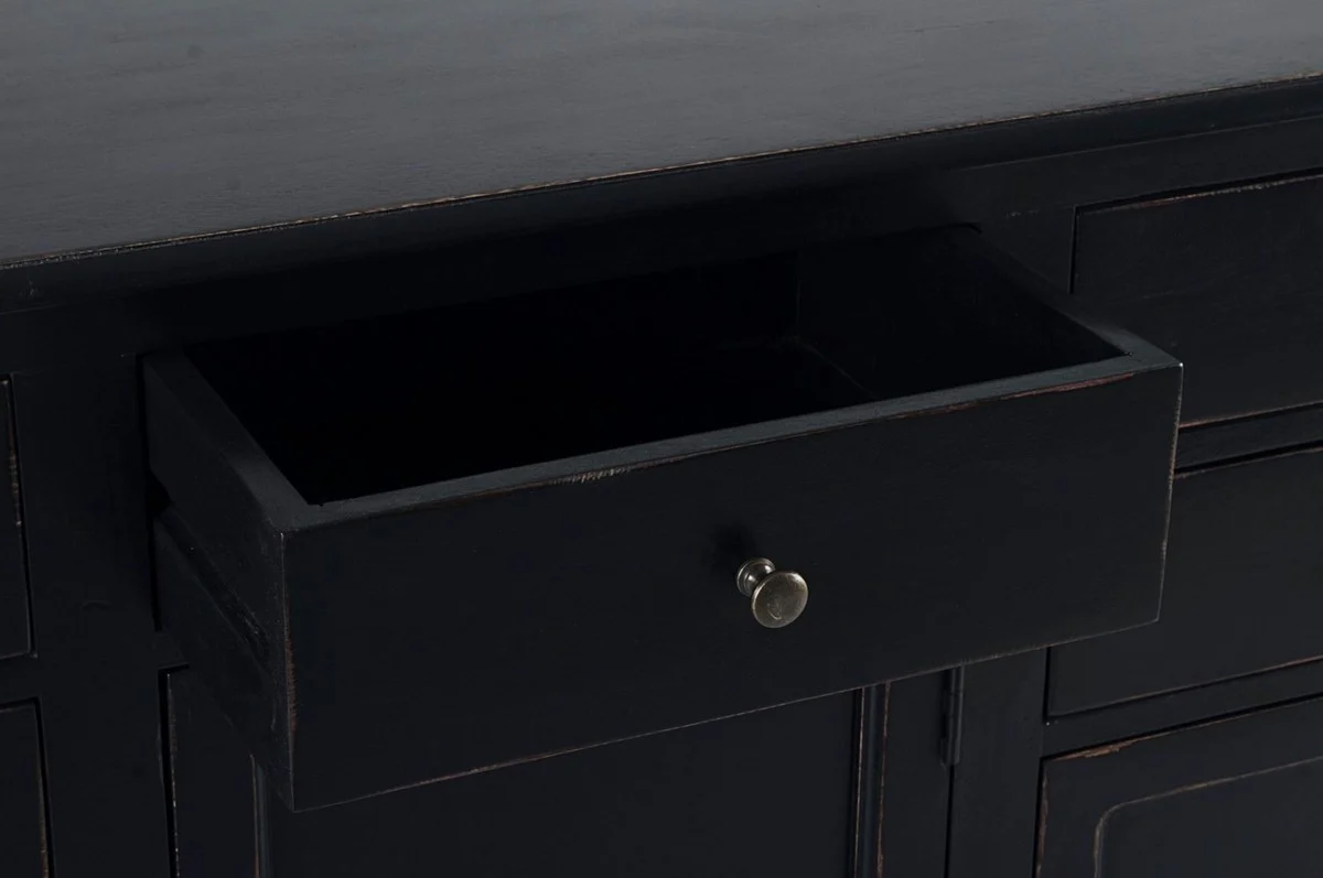 Casa Padrino aparador de estilo campestre negro antiguo 145 x 40 x A. 85 cm - Armario de estilo campestre con 3 puertas y 5 cajones - Muebles de estilo campestre - Interiores de estilo campestre