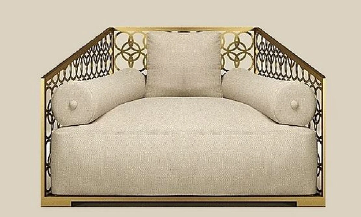 Casa Padrino sillón de lujo marfil / oro champán 135 x 109 cm - Sillón hecho a mano con cojines - Sillón de salón - Sillón de jardín - Sillón de jardín - Muebles de hotel - Calidad de Lujo