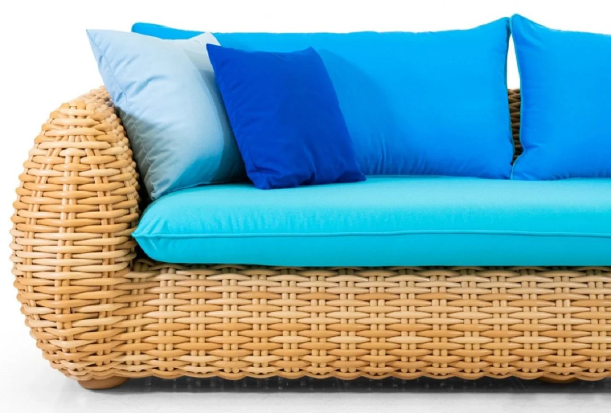 Casa Padrino sof¨¢ de jard¨ªn de lujo de 3 plazas natural / azul 254 cm