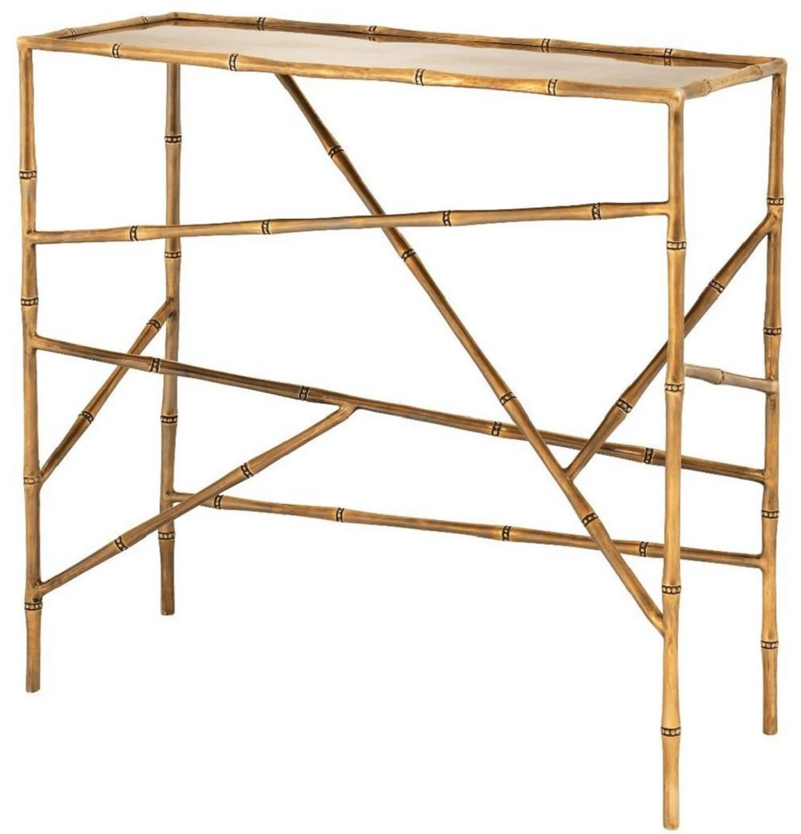 Casa Padrino consola de lujo con tapa de vidrio lat¨®n vintage 81 x 33,5 x A. 79 cm - Mesa consola en apariencia de bamb¨² - Muebles de Lujo