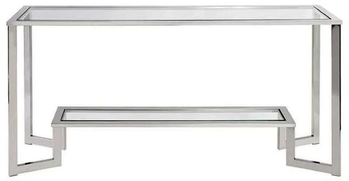 Casa Padrino consola de lujo plata 160 x 40 x A. 78 cm - Consola de metal con placas de vidrio - Muebles de sal¨®n - Muebles de lujo