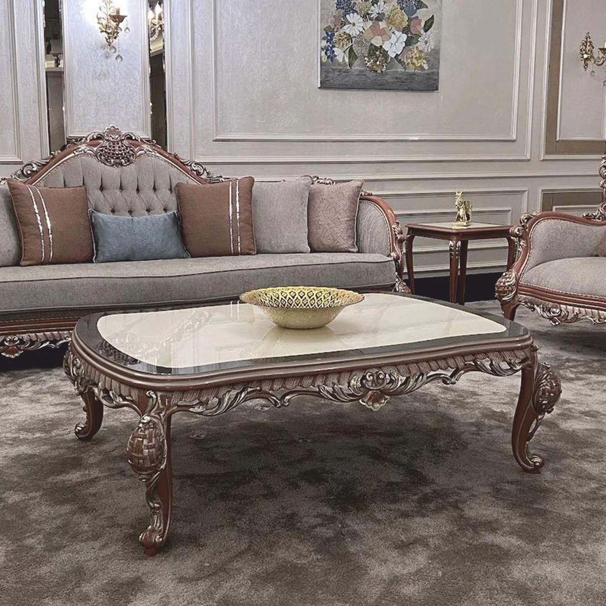 Casa Padrino mesa de centro barroco de lujo crema / negro / marr¨®n / plata - Muebles barrocos