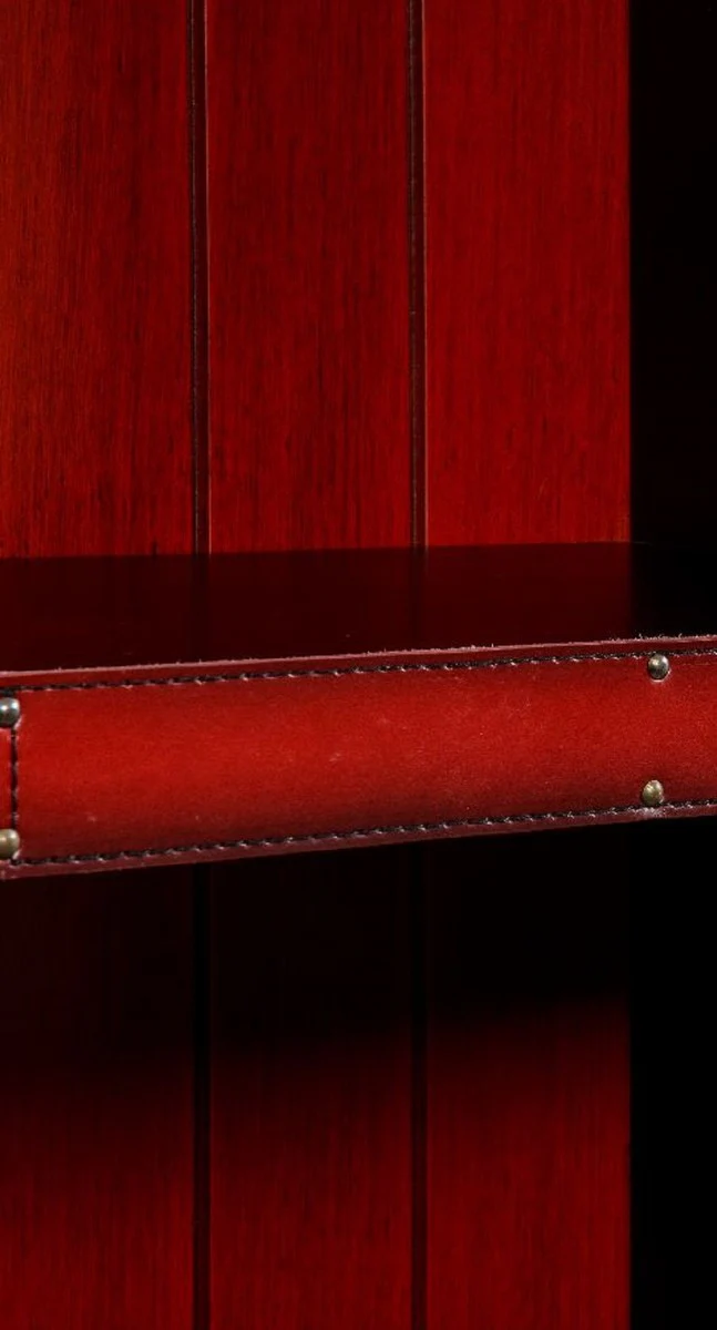 Casa Padrino armario estante de lujo en ¨®ptica de maleta rojo / negro / marr¨®n / lat¨®n 84 x 35 x A. 187,5 cm - Armario de madera maciza de cuero genuino - Muebles de lujo con apariencia de maleta