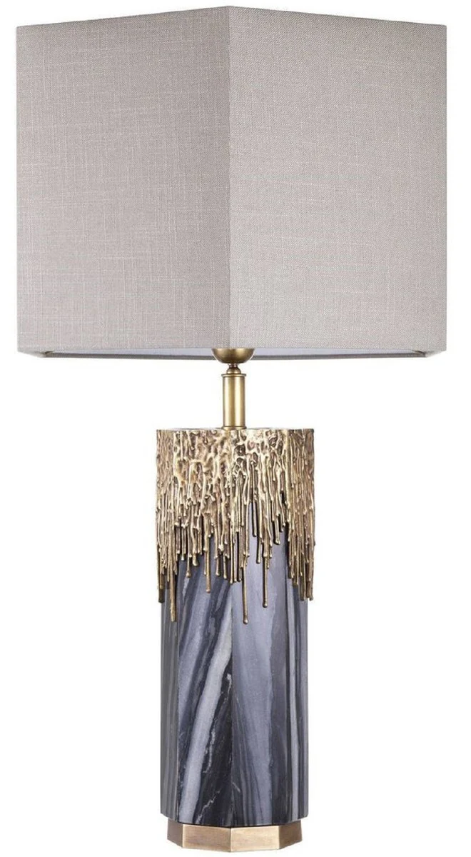 Casa Padrino lámpara de mesa de mármol de lujo gris / latón vintage / gris claro 46 x 46 x A. 78 cm - Lámpara de Mesa para Hotel y Restaurante - Iluminación de Lujo