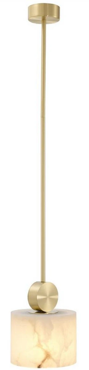 Casa Padrino lámpara colgante de lujo latón / alabastro Ø 20 x H. 24 cm - Elegante Lámpara Colgante con Pantalla Redonda de Alabastro