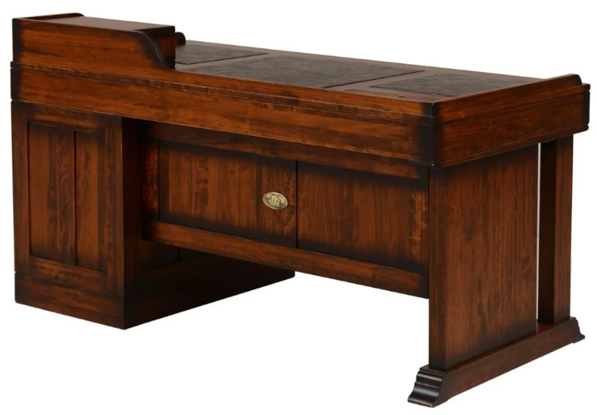 Casa Padrino escritorio de estilo vintage de lujo marrón 160 x 85 x A. 93,5 cm - Mesa de oficina con 7 cajones - Muebles de oficina estilo vintage - Muebles de oficina de madera maciza de lujo