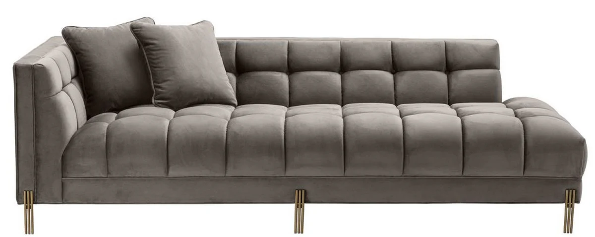Casa Padrino sof¨¢ lounge de lujo gris - greige / lat¨®n 223 x 95 x H. 68 cm - Sof¨¢ de Sala del Lado Izquierdo con Terciopelo Fino y 2 Almohadas