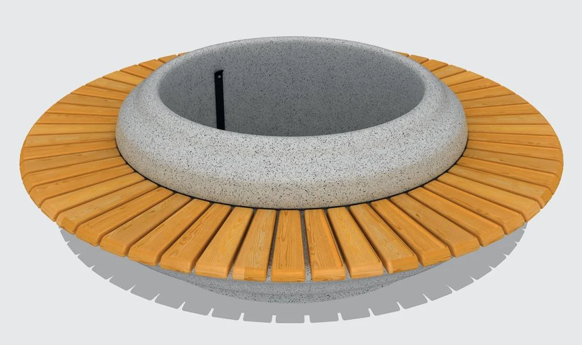 Casa Padrino banco de parque - Banco de ciudad redondo con macetero natural / gris ? 220 cm - Muebles de parque y exterior