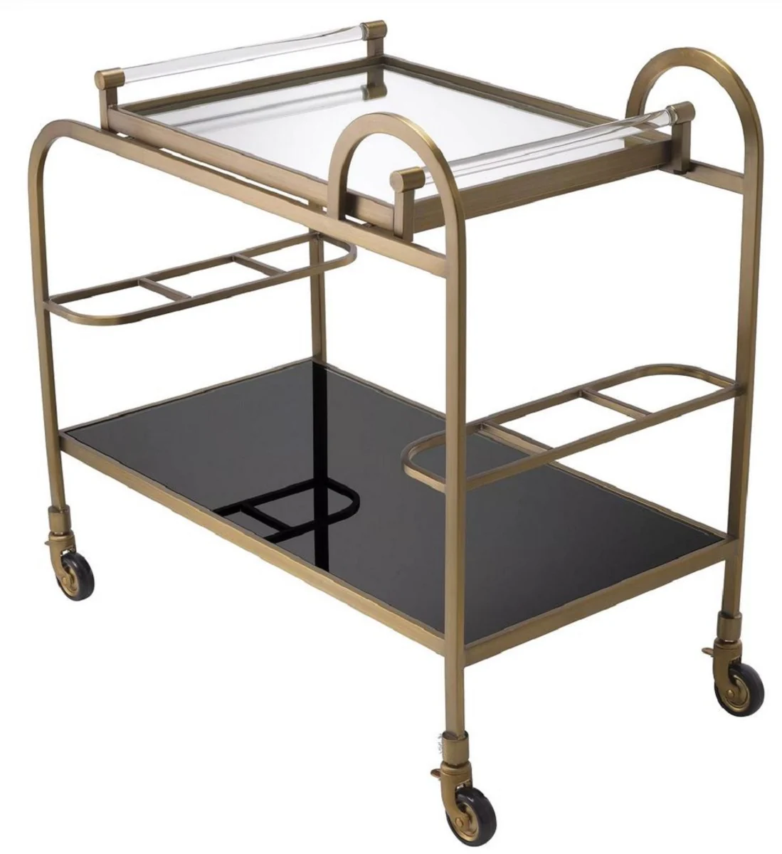 Casa Padrino carrito de servicio de lujo con bandeja extra¨ªble lat¨®n / negro 83 x 45 x A. 75,5 cm - Carrito para Restaurante Hotel Catering - Accesorios de Lujo