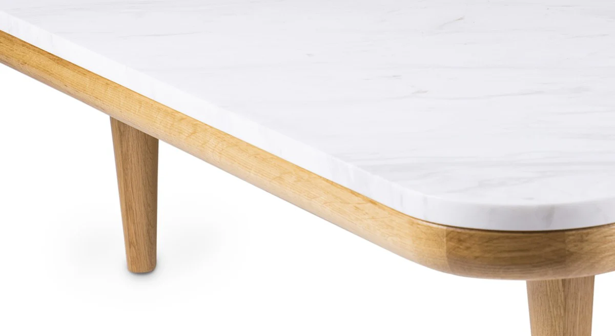 Casa Padrino mesa de centro de lujo blanco / natural 120 x 120 x A. 35 cm - Mesa de caf¨¦ moderna de roble con encimera de m¨¢rmol Volakas - Muebles de sala