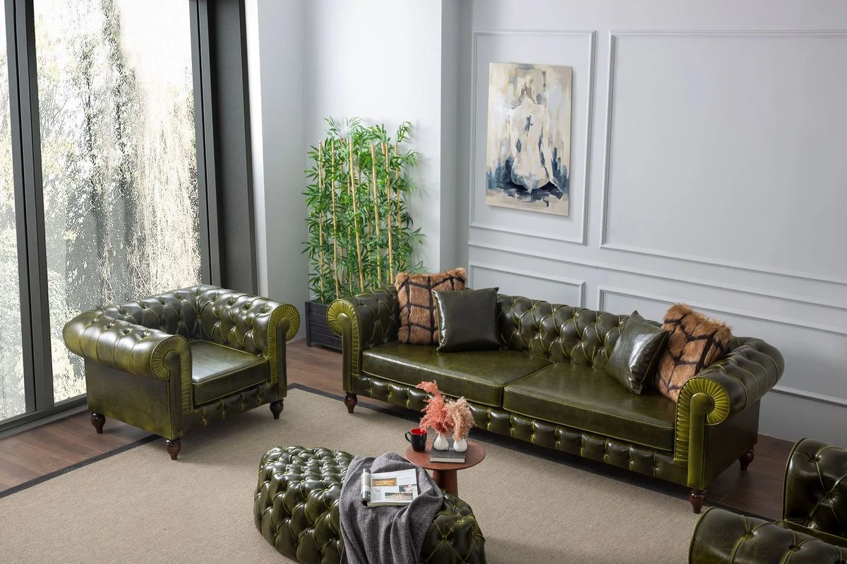 Casa Padrino sill¨®n Chesterfield de lujo en cuero artificial verde / marr¨®n oscuro 115 x 90 x A. 75 cm - Sof¨¢ de sal¨®n - Muebles de sal¨®n - Muebles de lujo - Interior de sal¨®n de lujo