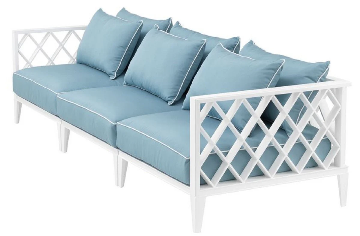 Casa Padrino sof¨¢ de sala de estar de lujo con cojines blanco / azul claro 275,5 x 93 x H. 69 cm - Muebles de Sala