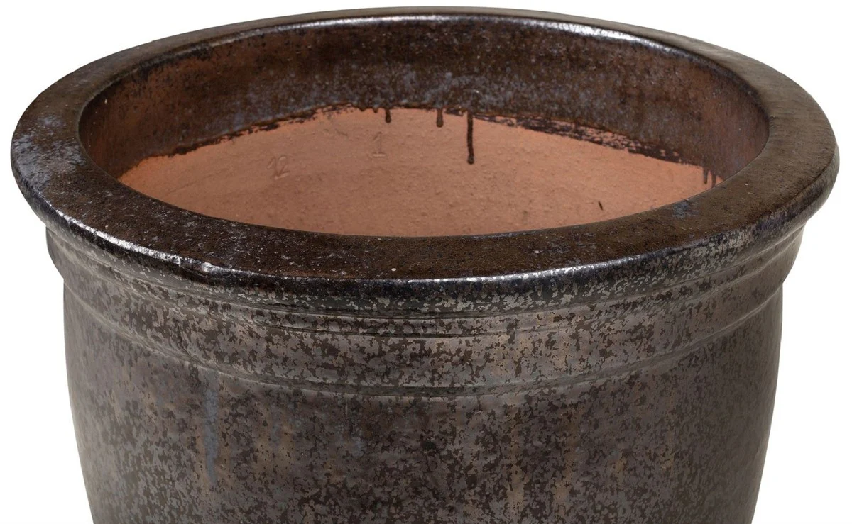 Casa Padrino Maceta Art Nouveau Negro / Bronce Ø 61 x A. 71 cm - Maceta Redondo Hecho a Mano de Terracota - Accesorios de Decoración de Jardín y Terraza