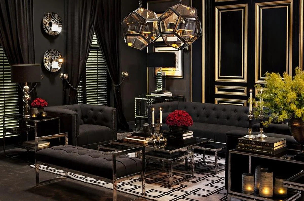 Banco de lujo Casa Padrino negro 129 x 50 x H. 58 cm - colección de lujo