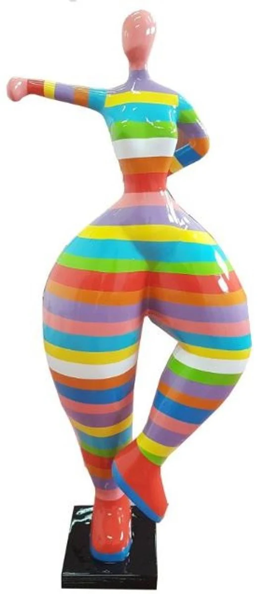 Casa Padrino escultura de diseño mujer haciendo deporte multicolor rayas A. 132 cm - Figura de Decoración - Escultura de Decoración de Jardín - Figura de Jardín