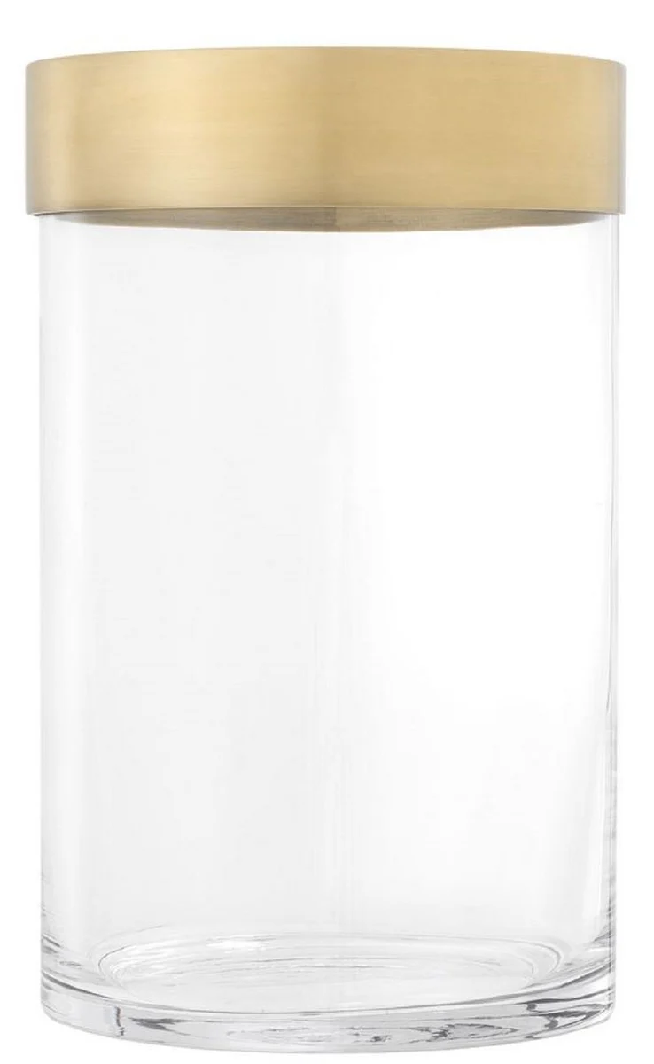 Casa Padrino portavela de lujo latón antiguo Ø 20 x H. 31,5 cm - Portavela Redondo de Vidrio con Anillo de Aluminio - Colección de Lujo