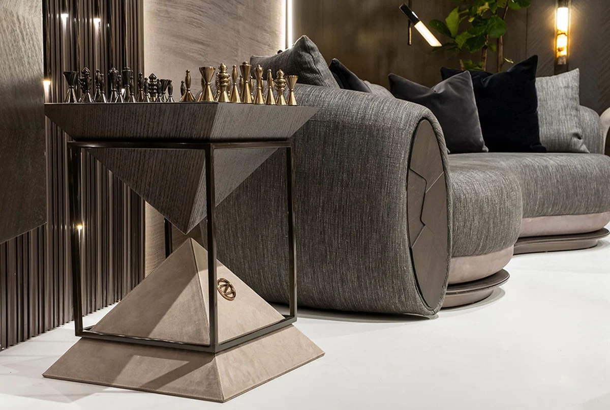 Casa Padrino mesa auxiliar de ajedrez de lujo marr¨®n oscuro / blanco / beige / bronce 50 x 50 x A. 70 cm - Mesa auxiliar de sal¨®n - Mesa de hotel - Muebles de sal¨®n - Muebles de hotel