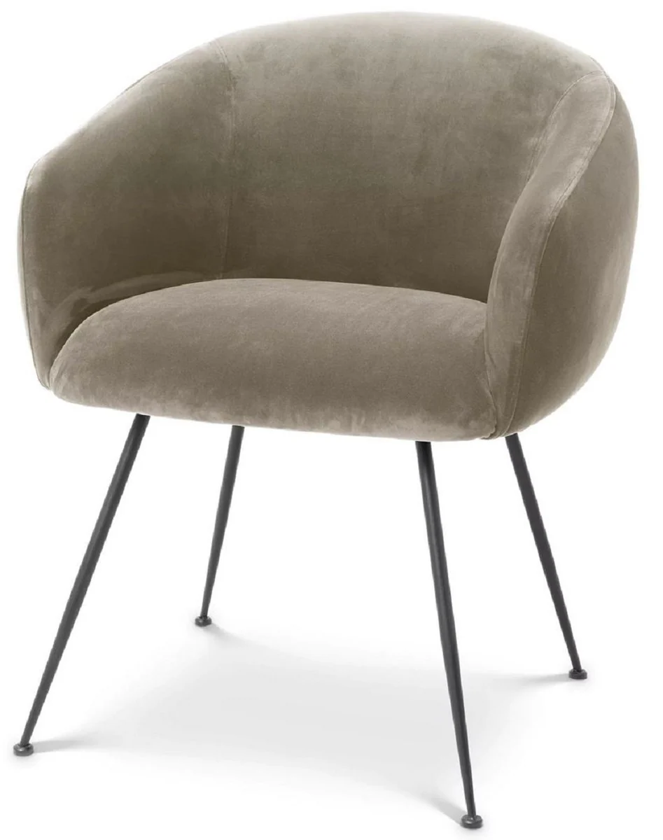 Casa Padrino silla de comedor de lujo con reposabrazos greige / negro 61 x 60 x A. 79 cm - Silla de cocina con terciopelo fino - Muebles de comedor - Muebles de cocina - Muebles de lujo