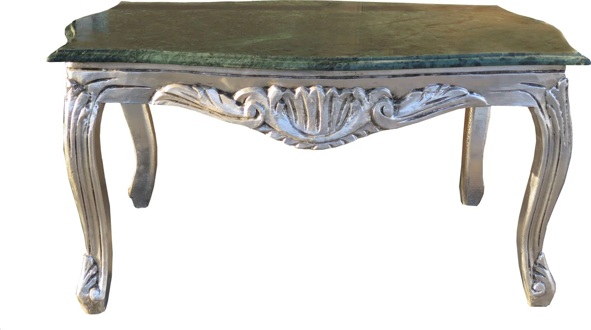 Casa Padrino Baroque coffee table silver with a green marble top 99 x 63 cm - Limited Edition