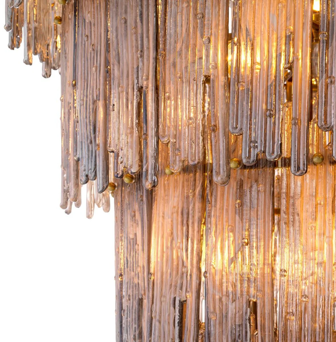 Casa Padrino lámpara de araña de lujo gris / latón Ø 116 x A. 153 cm - Lámpara de araña de cristal redonda - Lámpara de araña de salón - Lámpara de araña de hotel - Muebles de lujo