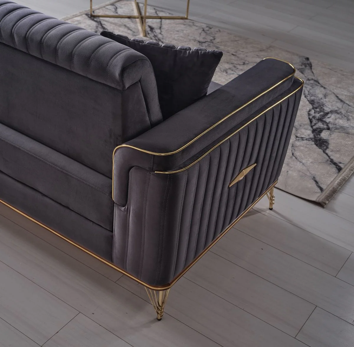 Casa Padrino sof¨¢ cama de lujo gris oscuro / marr¨®n / oro 228 x 94 x A. 88 cm - Sof¨¢ de sal¨®n con 3 almohadas - Muebles de sal¨®n de lujo