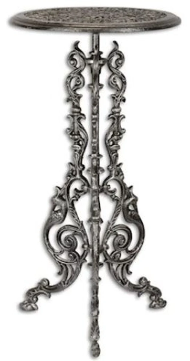 Casa Padrino mesa auxiliar Art Nouveau plata antigua A. 69 cm - Mesa redonda de flores de hierro fundido - Muebles de Jardín y Patio
