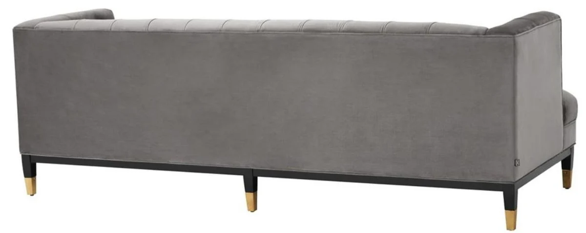 Casa Padrino sofá de la sala de estar de lujo gris / negro / latón 230 x 85 x H. 79 cm - Sofá Chesterfield de Terciopelo