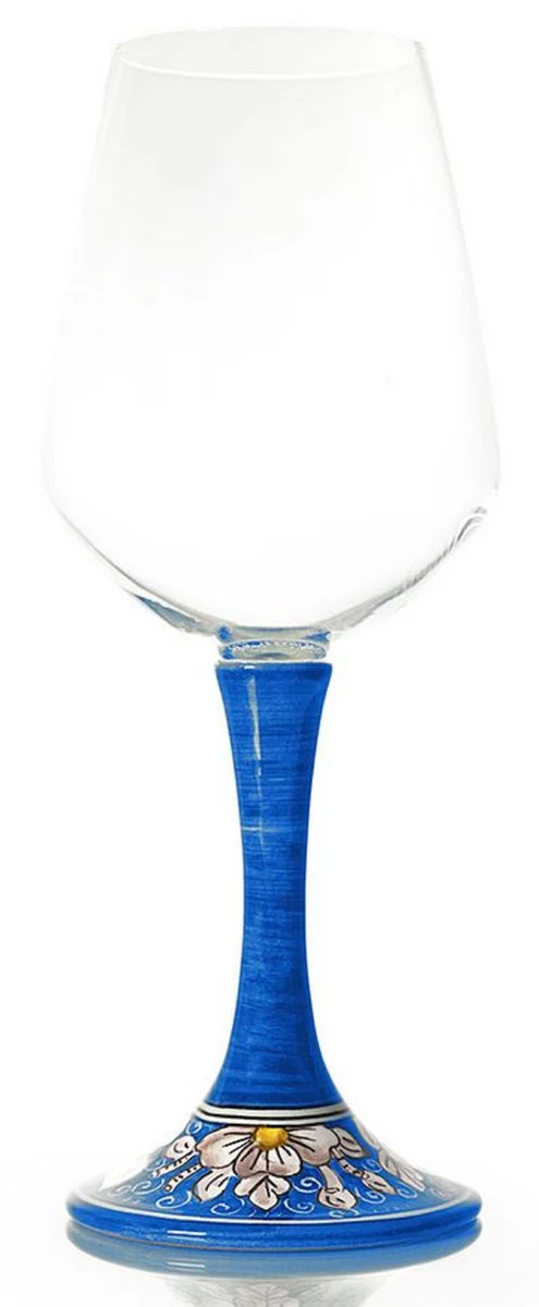 Casa Padrino conjunto de 6 copas de vino de lujo azul / multicolor A. 23,5 cm - Copas de vino hechas y pintadas a mano - Accesorios hoteles y restaurantes - Calidad de lujo - Hecho en Italia