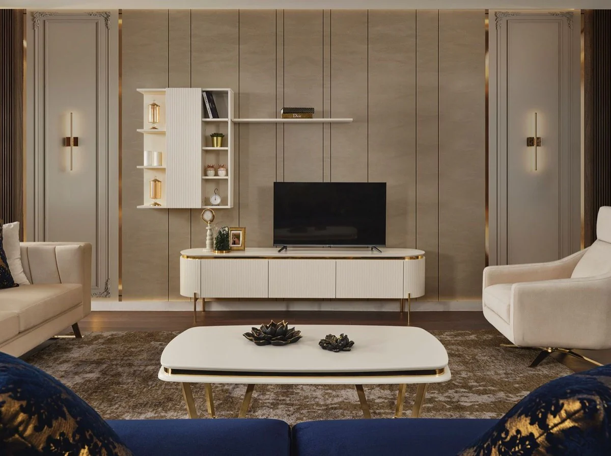 Casa Padrino mesa de centro de lujo blanco / oro 120 x 70 x A. 40 cm - Mesa de sal¨®n rectangular - Muebles de sal¨®n de lujo