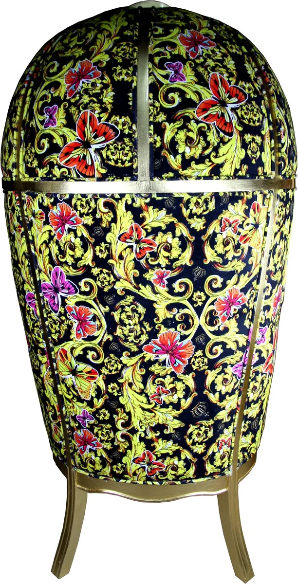 Pomp??s by Casa Padrino Luxury Balloon Sill¨®n barroco Black / Gold / Butterfly & Flower Design con corona resplandeciente - Pomp??ser Baroque Sill¨®n dise?ado por Harald Gl??ckler