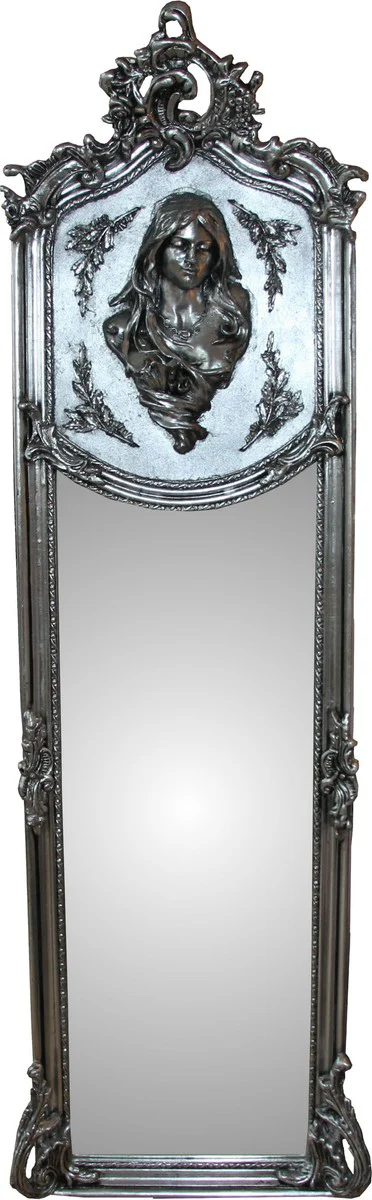Casa Padrino Luxury Baroque Wall Mirror Madonna Silver 175 x 55 cm - Solid and heavy - Antique style mirror