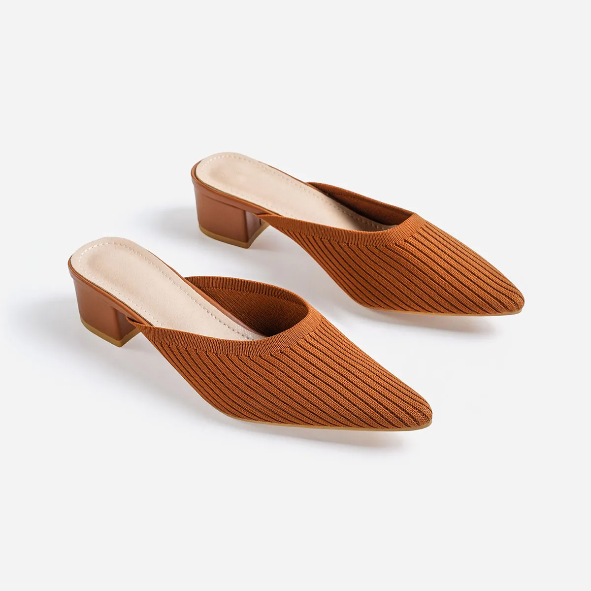Pointed Toe Mules for Women Breathable Knit Slip-on Flat Shoes